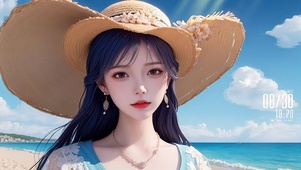 蓝色海边美女
