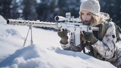 【4K】雪中狙击手美女