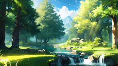 夏日的森林——小河边的静谧时刻