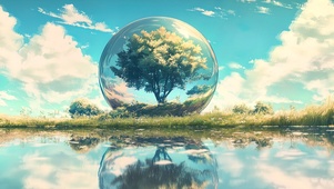 晴空下的自然世界倒影