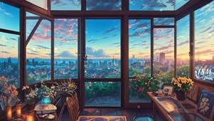 夕阳玻璃房间