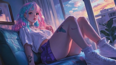 沙发上的美少女