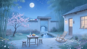 4K唯美夏夜庭院