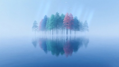 极简风朦胧感湖中仙树