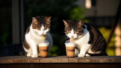 喝奶茶的猫咪