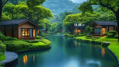 清新护眼河畔房屋