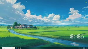 蓝天白云树木河流桌面主题