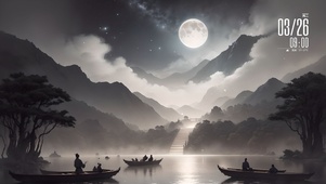 国风月色湖面