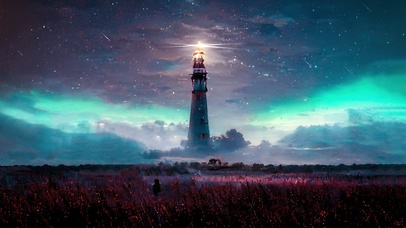 4K唯美治愈梦幻星空灯塔