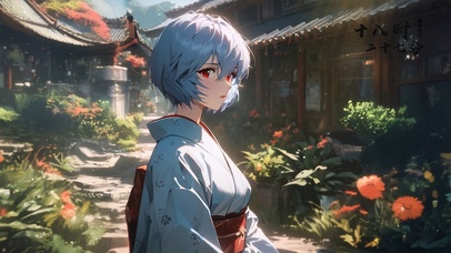 唯美古风蓝发少女