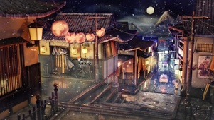 4K古风小雪城镇