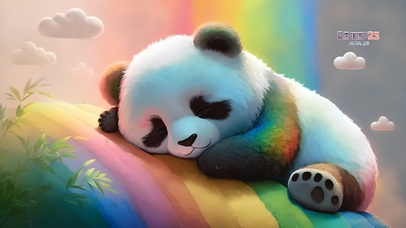 彩虹上贪睡的熊猫
