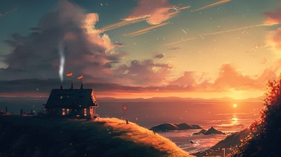 4K唯美治愈夕阳星空海边木屋