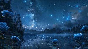 4K 美丽夜空 湖面 流星雨