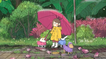 雨天路边等车的女孩