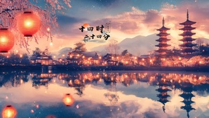 古风湖畔灯笼