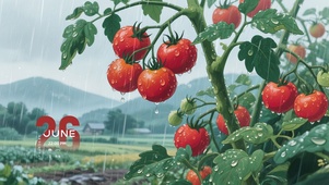 治愈雨中番茄藤