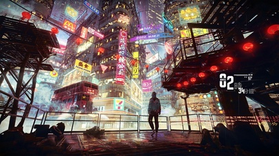 雨天赛博朋克城市夜晚