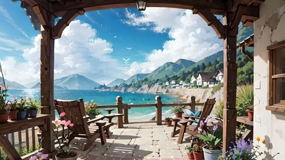 海边小屋阳台