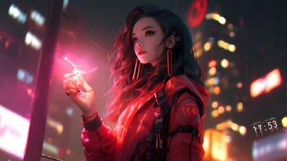 霓虹灯下的美女