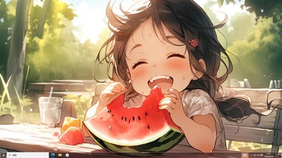 夏日吃西瓜女孩