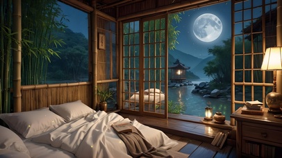 古风小屋卧室赏月