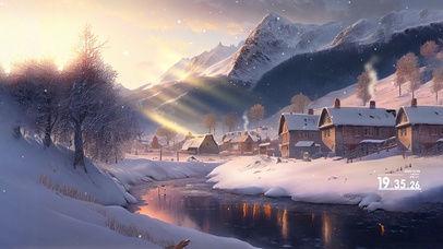 唯美雪山下的小村庄