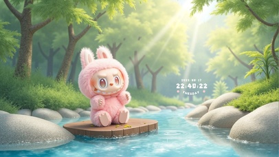 森林溪流 粉色拉布布的悠闲日常