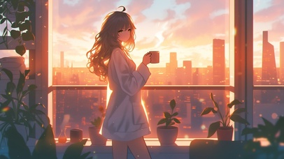 窗边悠闲的女孩