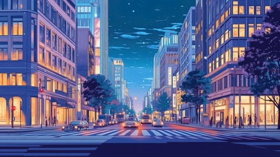 夜幕下的十字路口