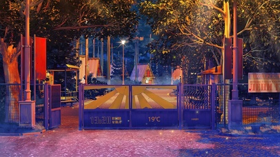 4K日系动漫街道路灯风景