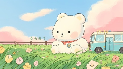 清新草地小熊