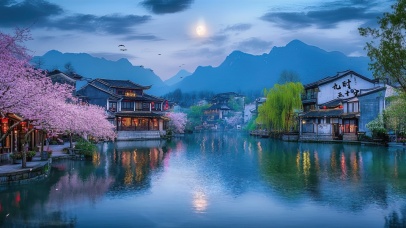 江南桃花水乡夜