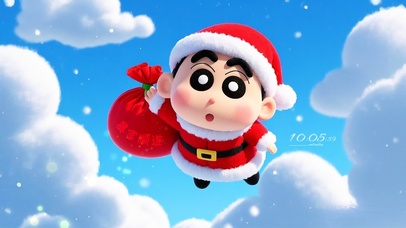 软糯云朵上的呆萌圣诞小新