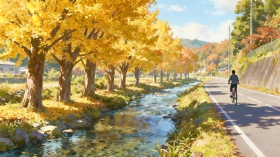 秋日溪边骑行