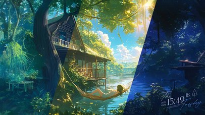 夏日森林湖泊-随时间变化