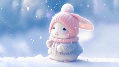 4K唯美治愈可爱粉色雪中小兔子