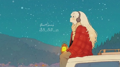 雪夜星空下的少女