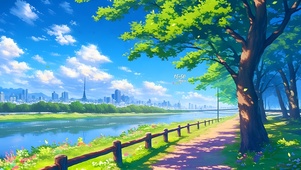 白云阳光湖泊小路