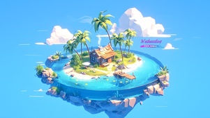 椰林大海小屋
