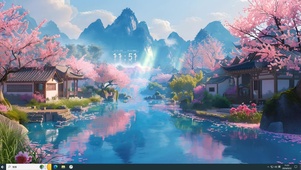 唯美樱花湖泊小镇