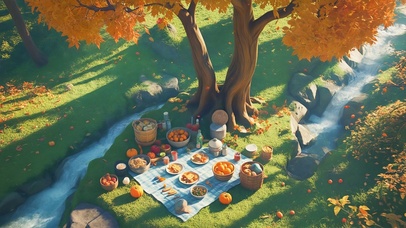 秋天溪边野餐