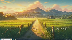 夕阳树木房屋绿景桌面主题