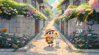 春天鲜花小巷的小新