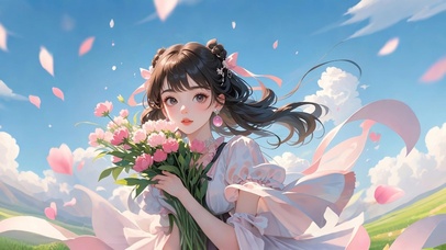 单手捧鲜花女孩