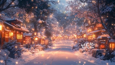 温馨雪夜街道
