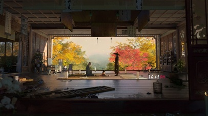 4K古风枫叶庭院