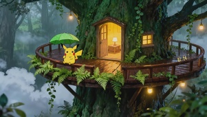 森林雨中皮卡丘