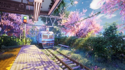 唯美治愈樱花列车站台