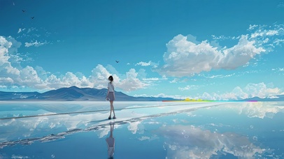 动漫场景清新海滩